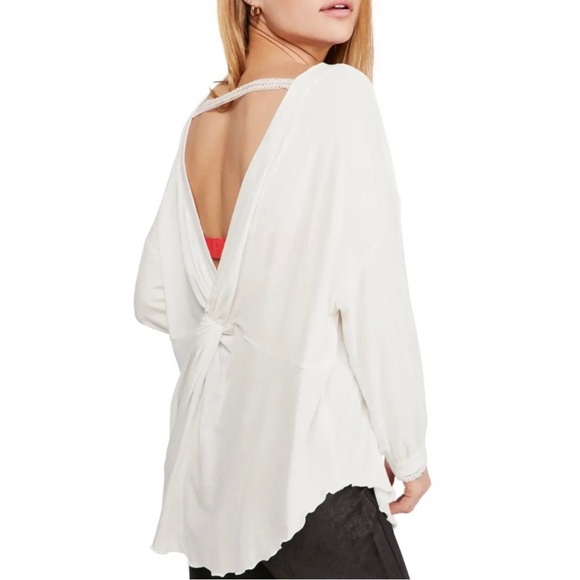 NEW FREE PEOPLE IVORY LONG SLEEVE OPEN BACK TOP - Picture 7 of 8